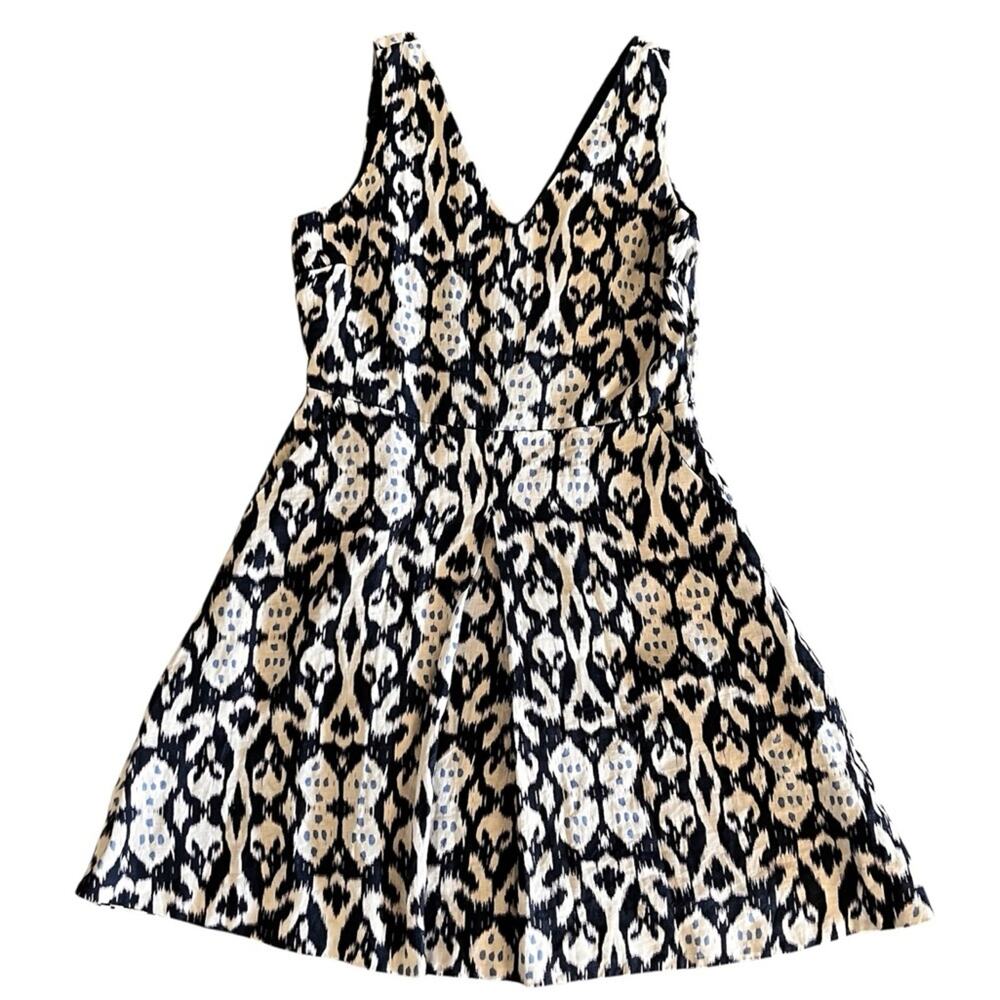 GAP linen ikat patterned v-neck dress pockets womens size 8